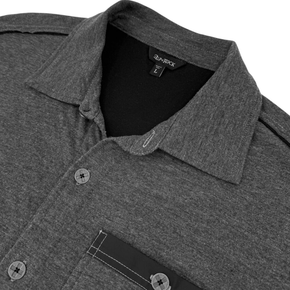 Alp N Rock Men's Jason Double Knit Button Down Shirt Heather Black Large